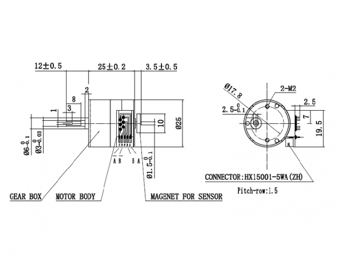 SM25048S8126G 25mm High Torque Stepper Motor 5Vdc Geared Stepper Motors