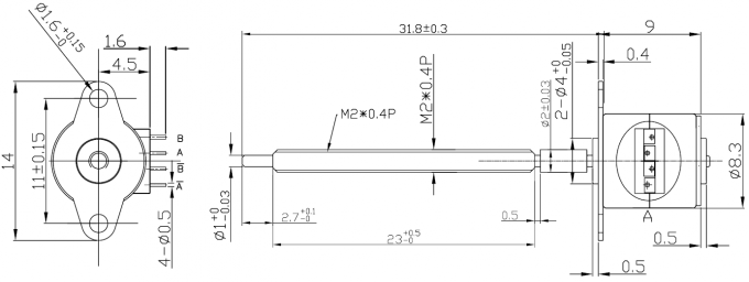 SM08-31L M2 Lead Screw 18 Degree Linear Stepper Motor 8mm With Naked Pins