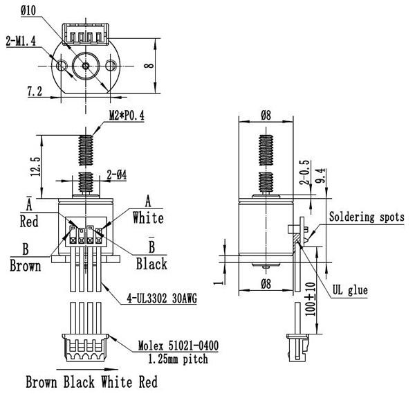 VSM08 Linear Stepper Motor With M2 Lead Screw 18 Degree Step Angle